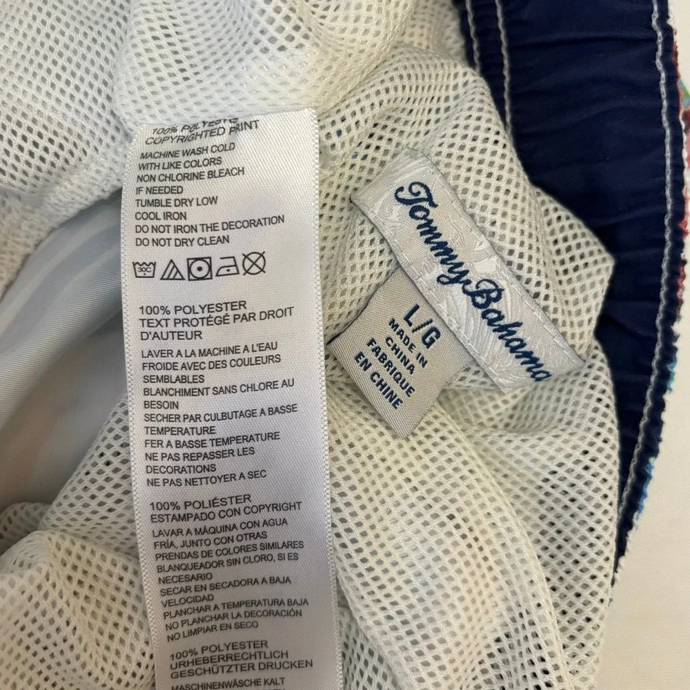 Tommy Bahama Swim Trunks Men Large Blue Tropical Palm Leaf Print Shorts